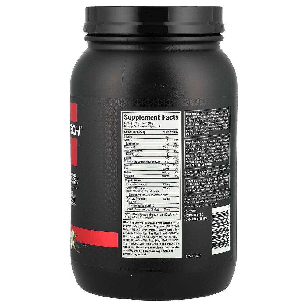 MuscleTech, Nitro Tech Ripped, постный белок для снижения веса, стручки французской ванили, 907 г (2 фунта)
