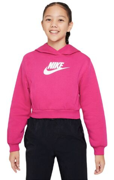 Кофта для девочки теннисная  Nike Sportswear Club Fleece Crop Hoodie - fireberry/white