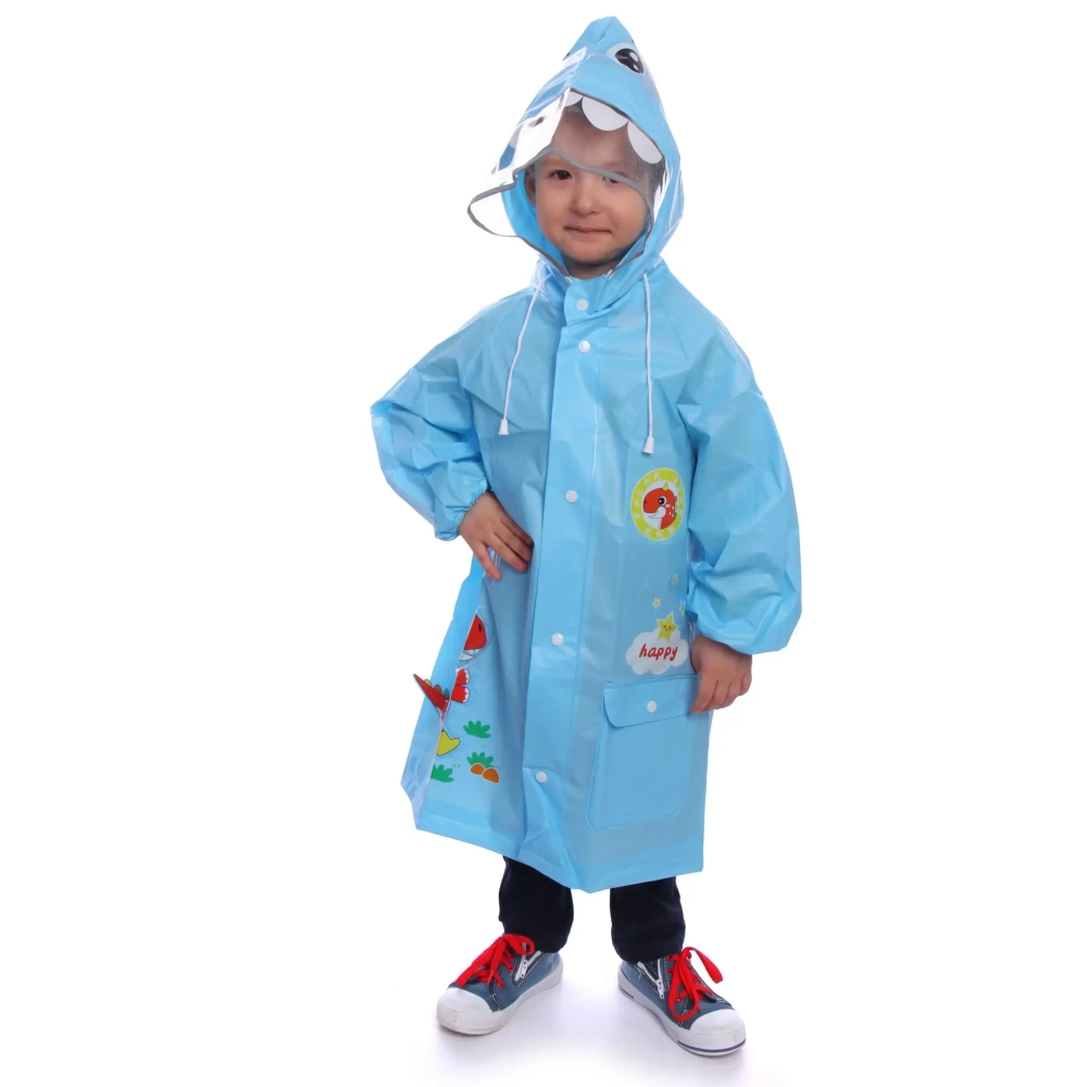Дождевик-плащ детский «Рокки-Динозаврик» с капюшоном, рукава на резинке, цвет голубой, размер M(64*46см) ДоброСад