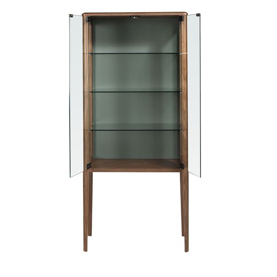 Высокий буфет 3292 из закаленного стекла и орехового дерева с подсветкой