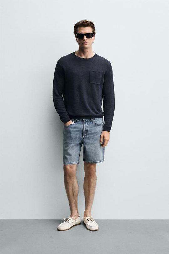 ZARA ДЖИНСОВЫЕ ШОРТЫ REGULAR FIT, ВЫЦВЕТШИЙ СИНИЙ