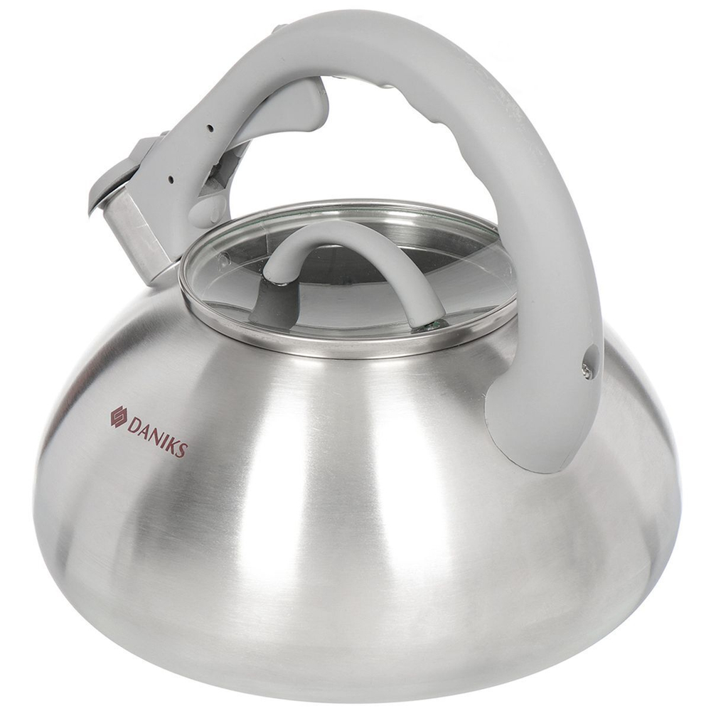 Чайник нерж, 3 л, свист, мат, логотип меняет цвет, ручк бакелит, Daniks, DSC-8801