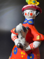 Дымковская игрушка Дама с собачками ручная роспись, 20 см , статуэтка СССР , есть дефекты, 1970-80е года
