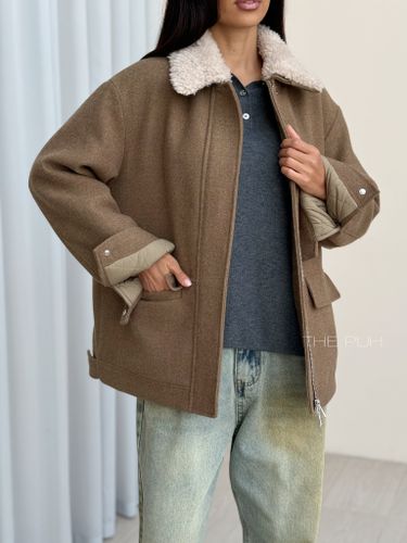 Куртка с меховым воротником в цвете хаки
