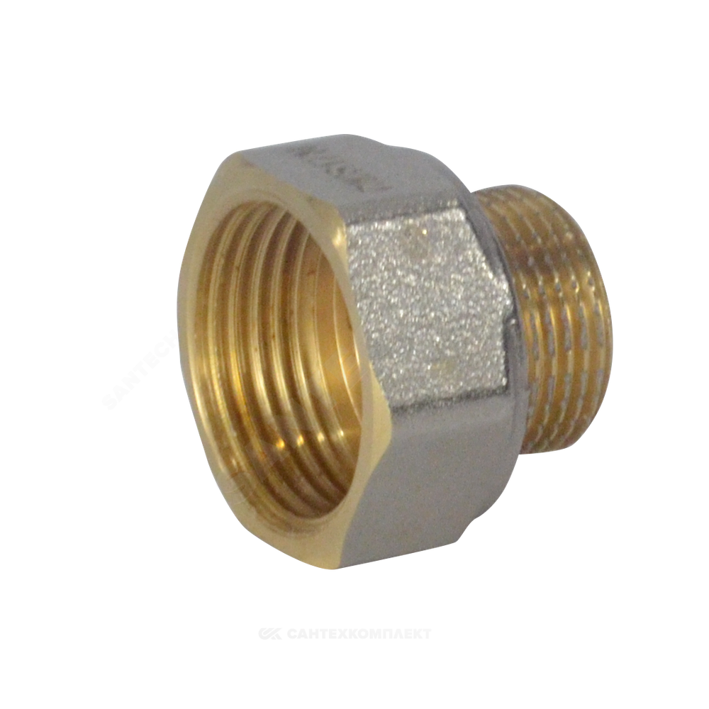 Переход латунь никель реборда Ду 20х15 (3/4"х1/2") ВР/НР 9021 ГОСТ 32585-2013 Aquasfera 9021-01