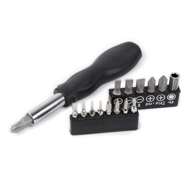 Отвертка-битодержатель с комплектом бит, 15пр.(L-110мм, PH:000,00,0,1,2,4, SL:1,1.5,2.5,3,4,5,6мм),в блистере Forsage##Помощник P014K