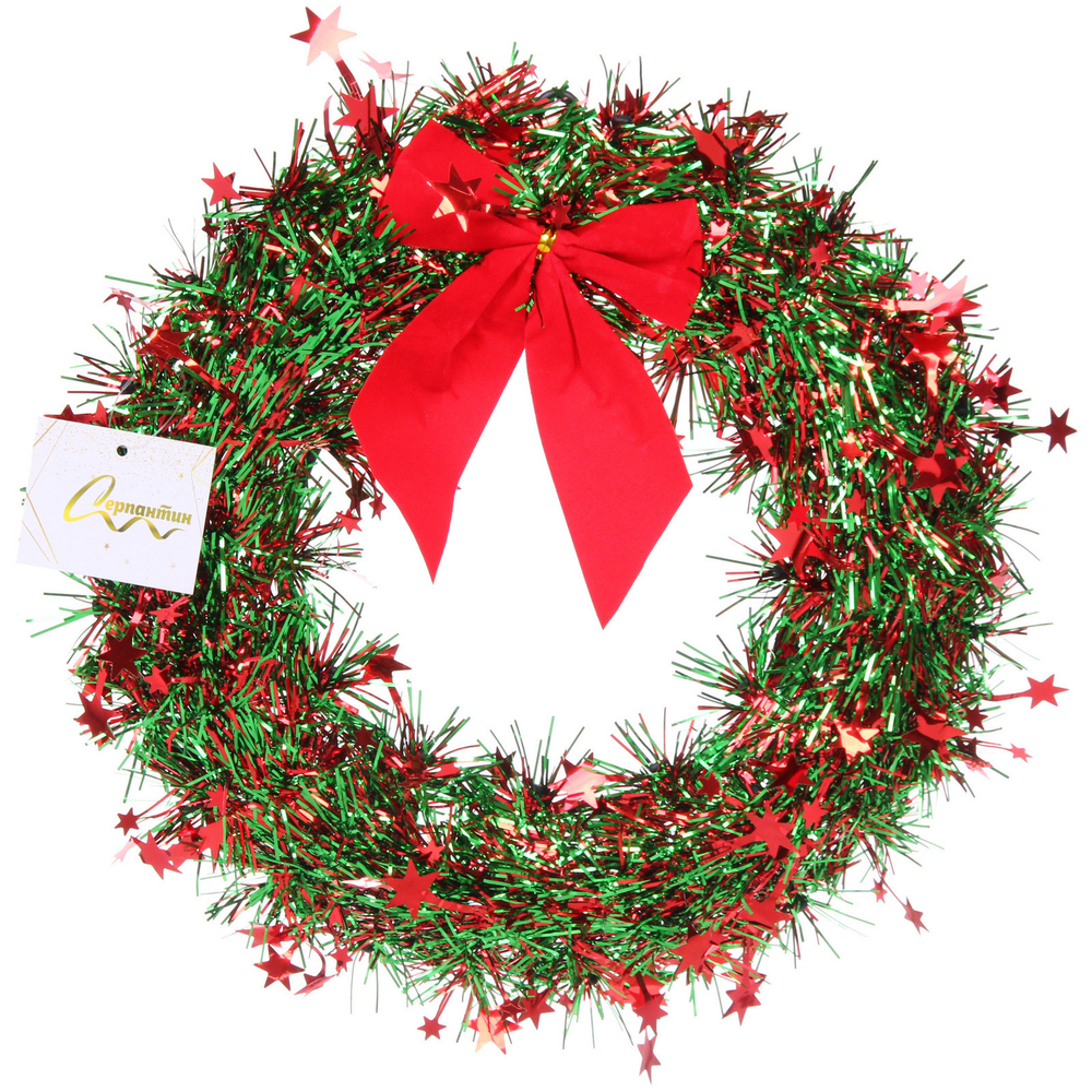 Венок новогодний «Сказочный блеск» 25 см, Зеленый/белый