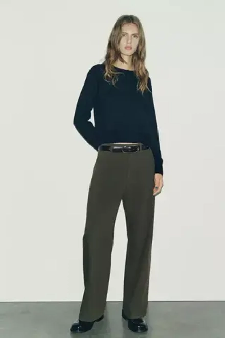 ZARA БРЮКИ STRAIGHT FIT — ZW COLLECTION, ТЕМНЫЙ ХАКИ