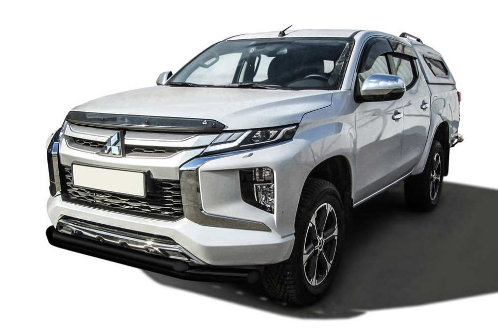 Защита переднего бампера Mitsubishi L-200 (2018-2023) d76+d57 черная