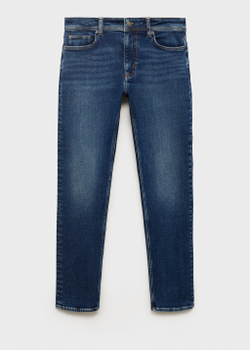 Джинсы Jan slim fit темного цвета с эффектом потертости