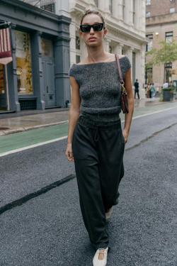 ZARA КОМБИНИРОВАННЫЕ БРЮКИ С ЭФФЕКТОМ ПОТЕРТОСТИ, УГОЛЬНЫЙ