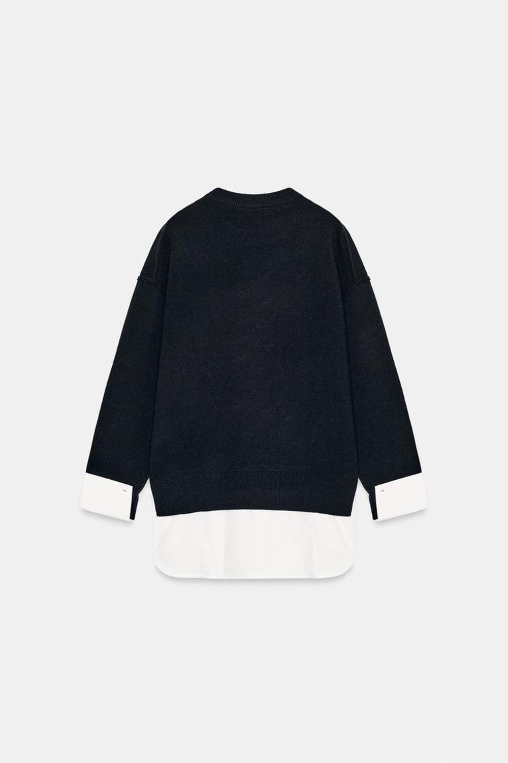 ZARA СВИТЕР С КОМБИНИРОВАННЫМ ПОПЛИНОМ, ТЕМНО-СИНИЙ/БЕЛЫЙ