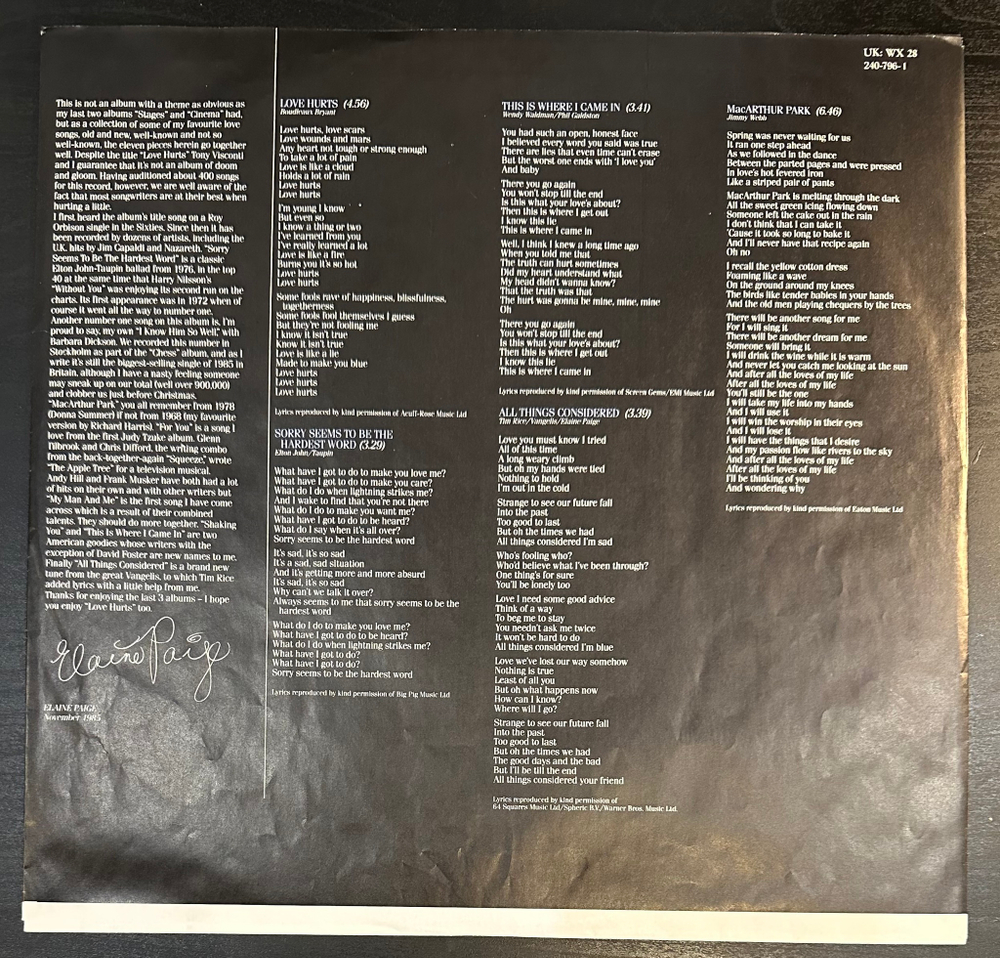 Elaine Paige - Love Hurts (Германия 1985г.)