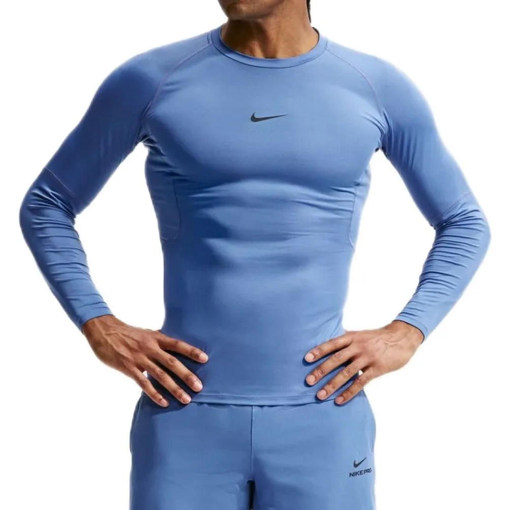 Теннисная футболка Nike Pro Dri-FIT Tight Long-Sleeve Fitness - indigo storm/black