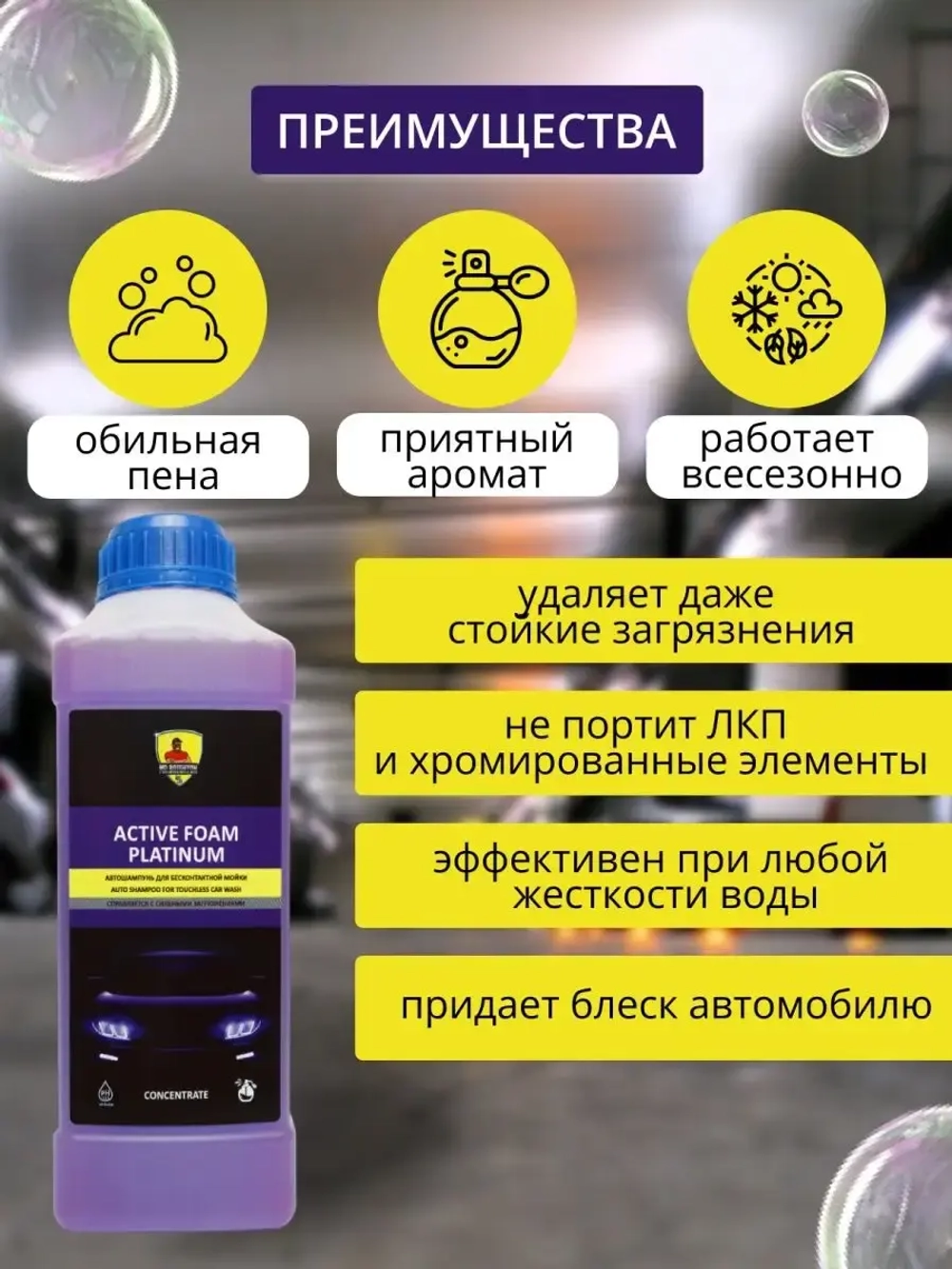 Автошампунь для бесконтактной мойки 1 литр концентрат