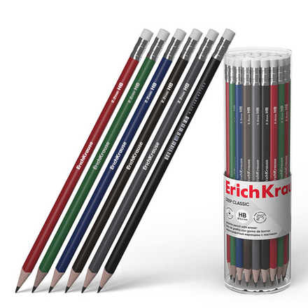 Карандаш Deep Classic triangular HB, трехгранный с ластиком, тубус