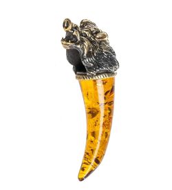 AM- 122 Подвеска «Клык кабана» (латунь, янтарь)
