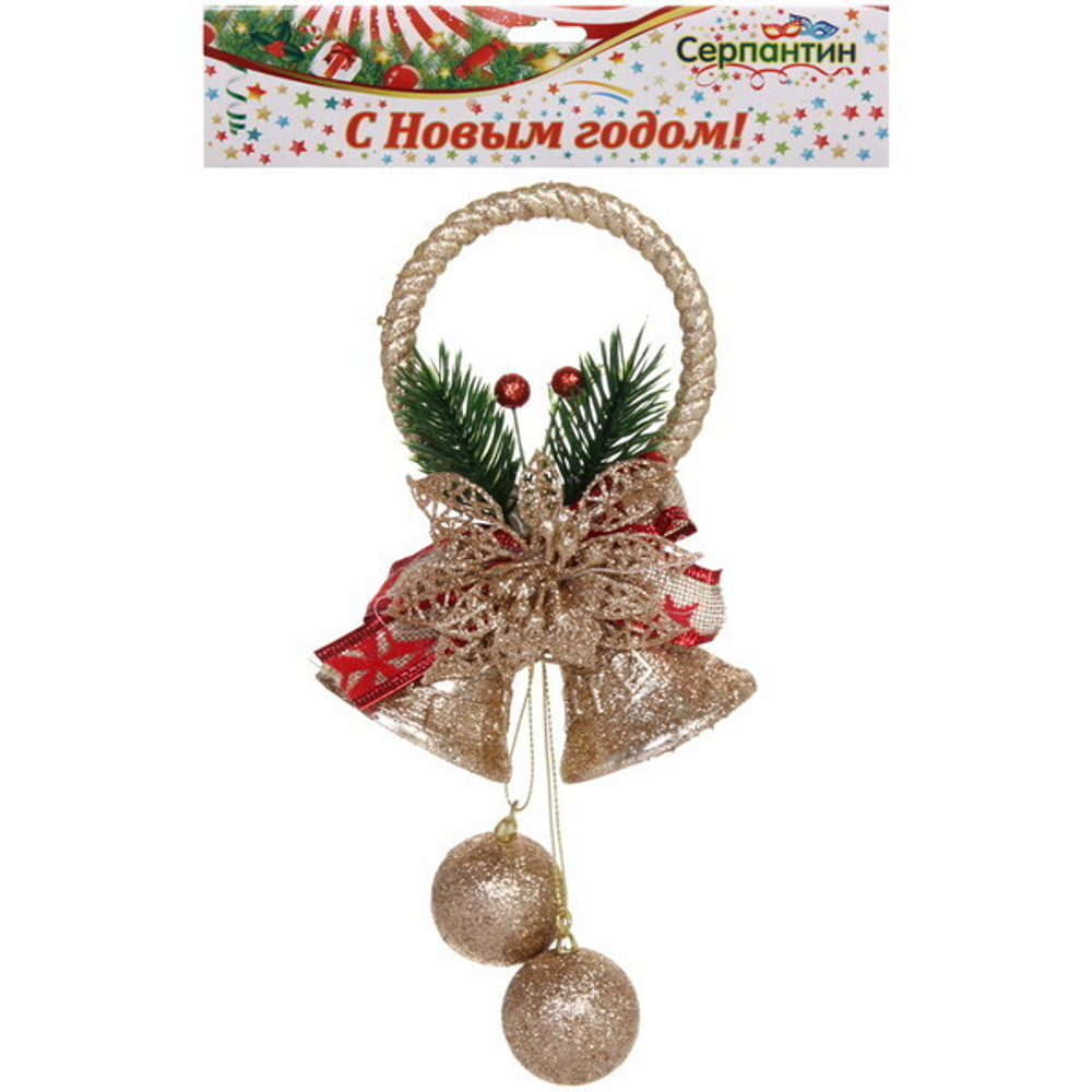 Украшение новогоднее «Колокольчики с цветком» 21*12 см, Золото