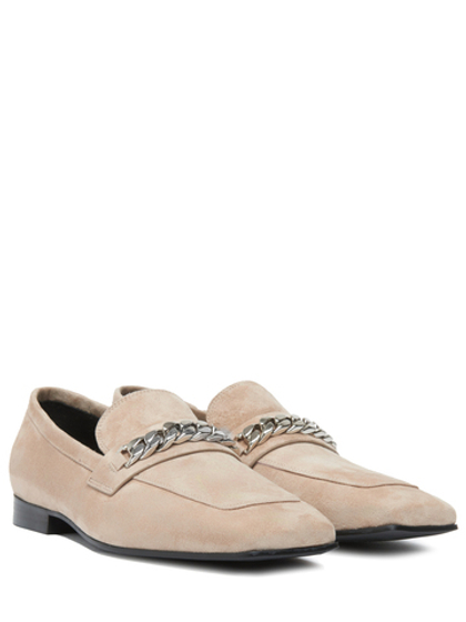 Женские замшевые бежевые лоферы с цепочкой