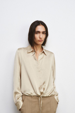 ZARA АТЛАСНАЯ РУБАШКА ZW WOMAN, ЭКРЮ