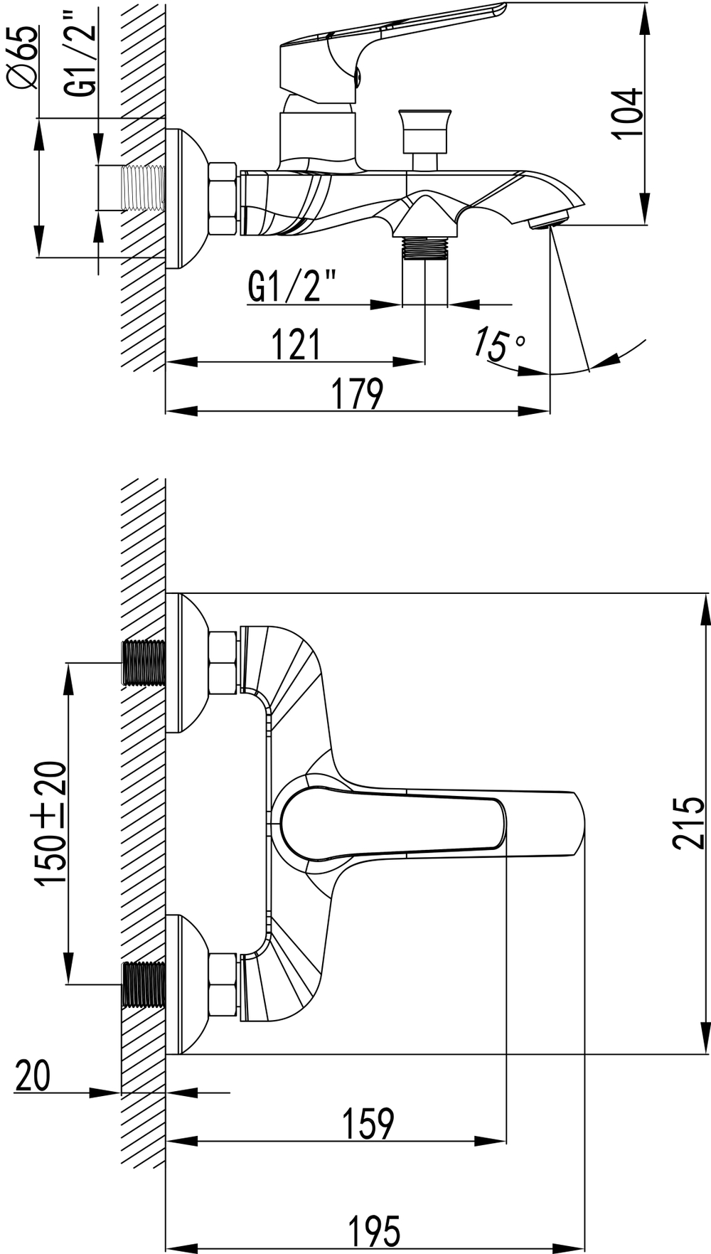 Смеситель для ванны с душем STWORKI Хельсингборг S18100CR хром