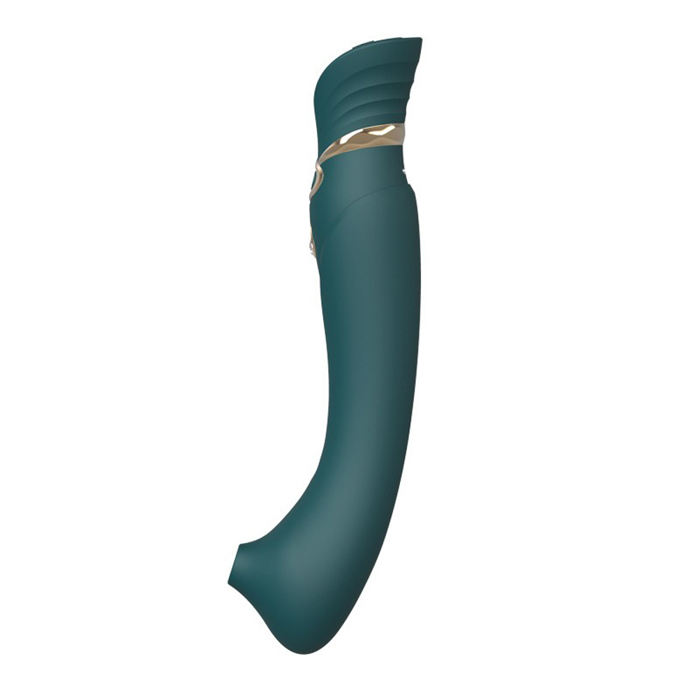 Зелёный вибростимулятор с пульсацией, вакуумной стимуляцией и функцией нагрева Zalo Queen G-spot PulseWave Vibrator with Suction Sleeve Jewel Green