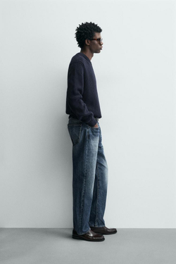 ZARA СВИТЕР ИЗ ХЛОПКА КЛАССИЧЕСКОГО КРОЯ, МОРСКОЙ СИНИЙ