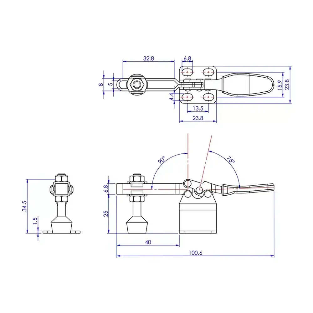 Прижим с горизонтальной ручкой Woodwork GH-201-H