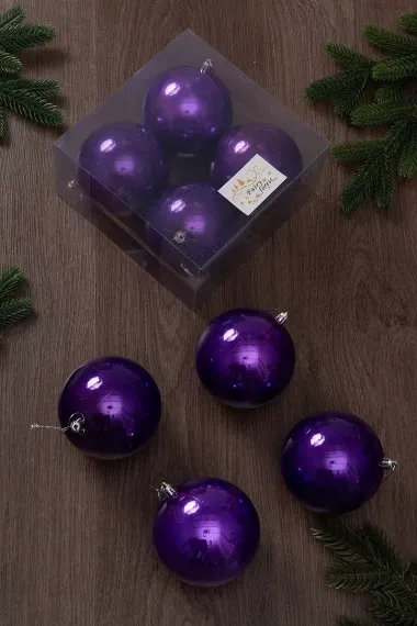 Набор пластиковых шаров Глория 100 мм., фиолетовый перламутр, 4 шт., ЕлкиТорг (150418)