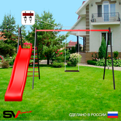 Уличные качели Sv Sport с горкой УК190В1 (3.7м/Деревянные/Подвесы на втулке 1к)