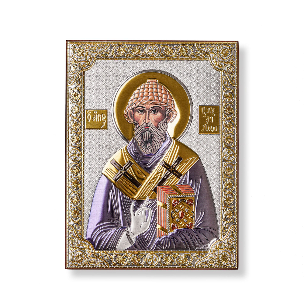 Спиридон, икона прямоугольная без рамки, красное дерево, эмаль 150х200