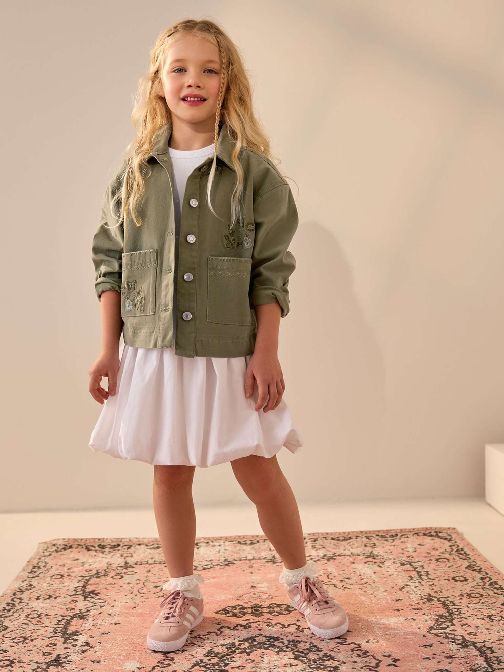 Куртка джинсовая с вышивкой для девочки Next E25-208, Хаки