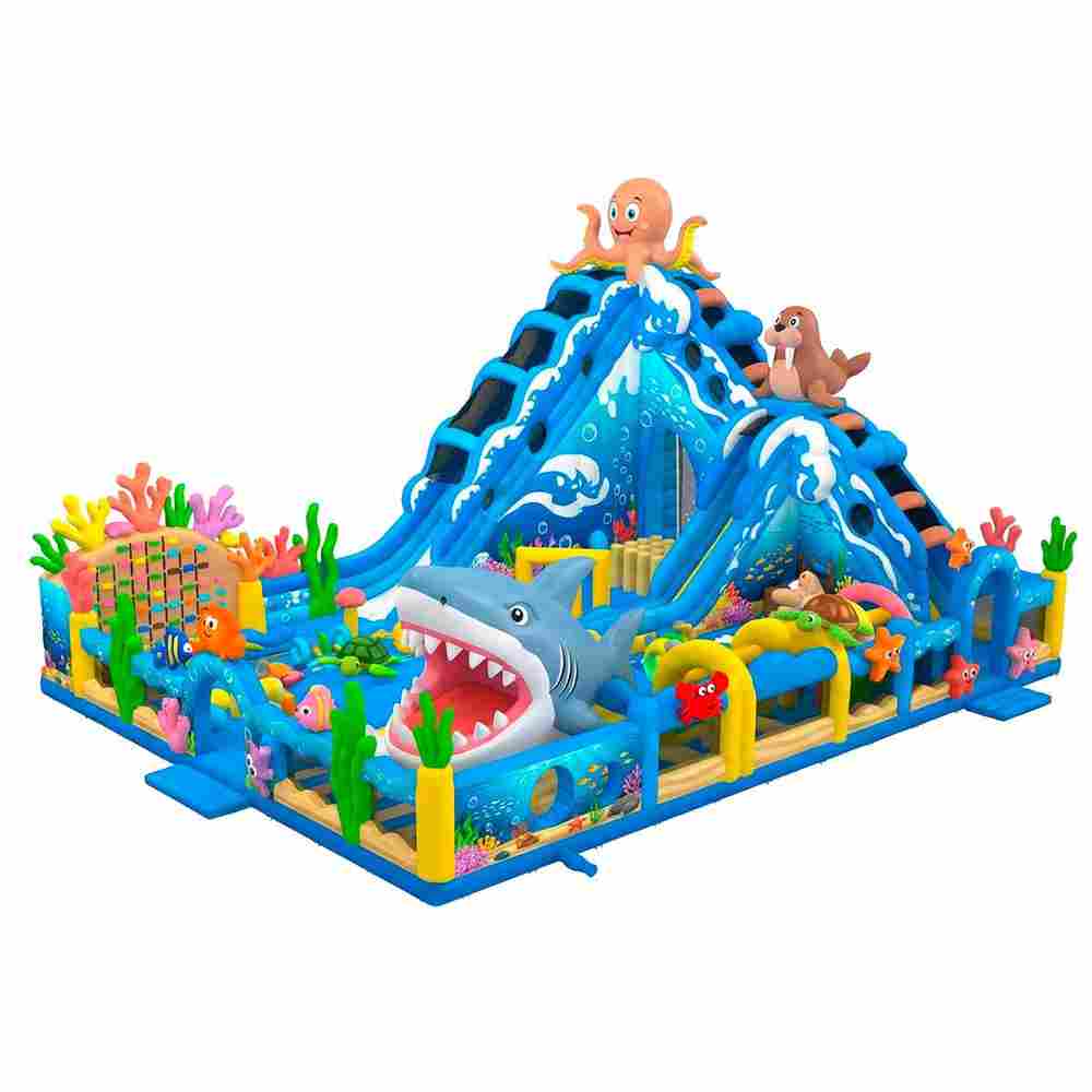 Коммерческий надувной батут «Океанское приключение», 22×17×13,5 м, с двумя горками