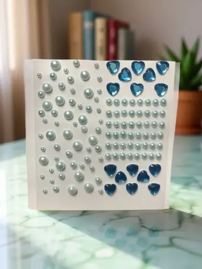 Стразы самоклеющиеся для лица и тела сердечки и кружочки Голубые