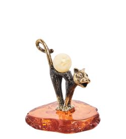 Народные промыслы AM-1030 Фигурка «Кот Мурлыка» (латунь, янтарь)