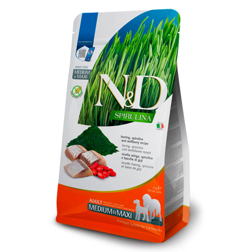 Farmina N&D Dog Spirulina сельдь,спирулина и ягоды годжи 2,5кг для собак средн,крупн пород