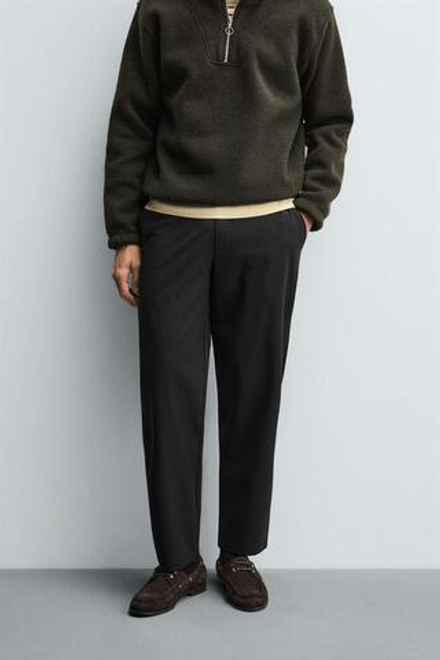 ZARA БРЮКИ ИЗ РЕЛЬЕФНОЙ ТКАНИ КОМФОРТНОГО КРОЯ, ЧЕРНЫЙ