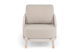 "Верона" кресло плетеное из роупа, каркас алюминий белый муар, роуп бежевый круглый, ткань бежевая 15052