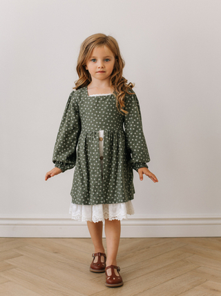 Платье с рюшами в цветочек, Зеленый