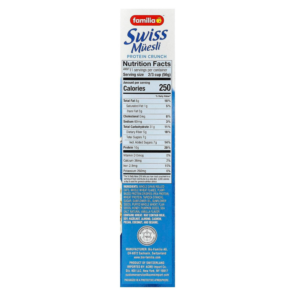 Familia, Swiss Muesli, протеиновый кранч с цельнозерновыми роликами, суперсемена и мед, 595 г (21 унция)