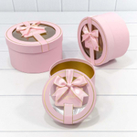 Коробка 21х11.5 см Набор 3 шт с окошком и бантом (Розовый)