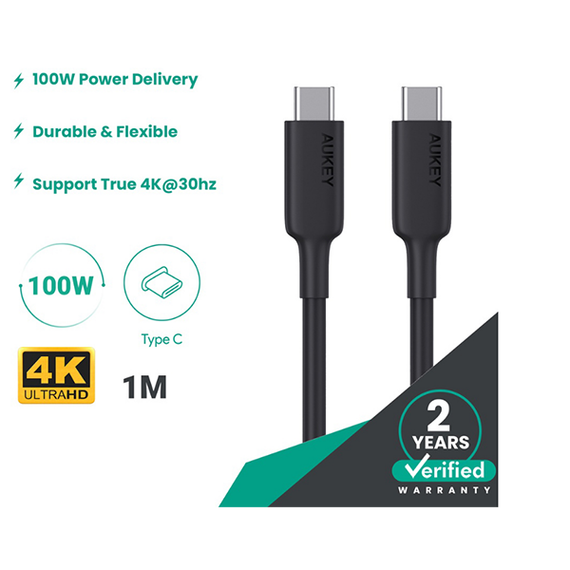 Кабель Aukey USB-C to USB-C 4K 100 Вт 5А 1 м (CB-CD23) черный