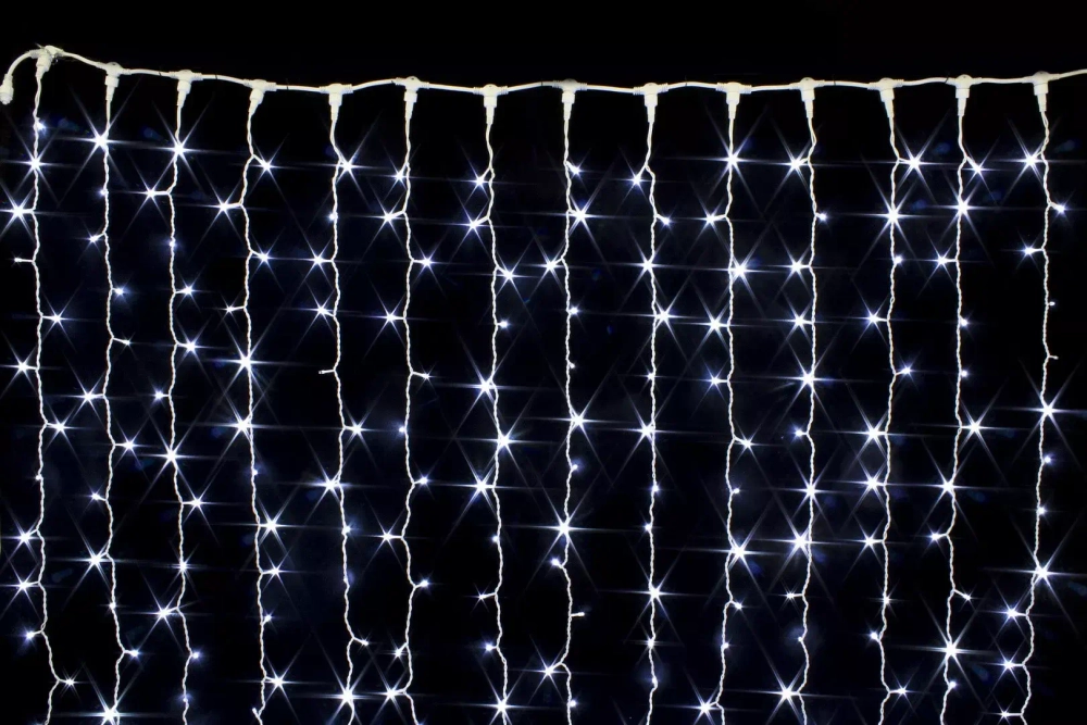 Светодиодный занавес с мерцающим диодом 2*3 м., 420 холодных белых LED ламп, белый провод, Winner Light (w.03.6W.420+)