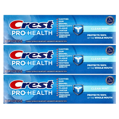 Crest, Pro-Health, зубная паста с фторидом, чистая мята, 3 тюбика по 121 г (4,3 унции)