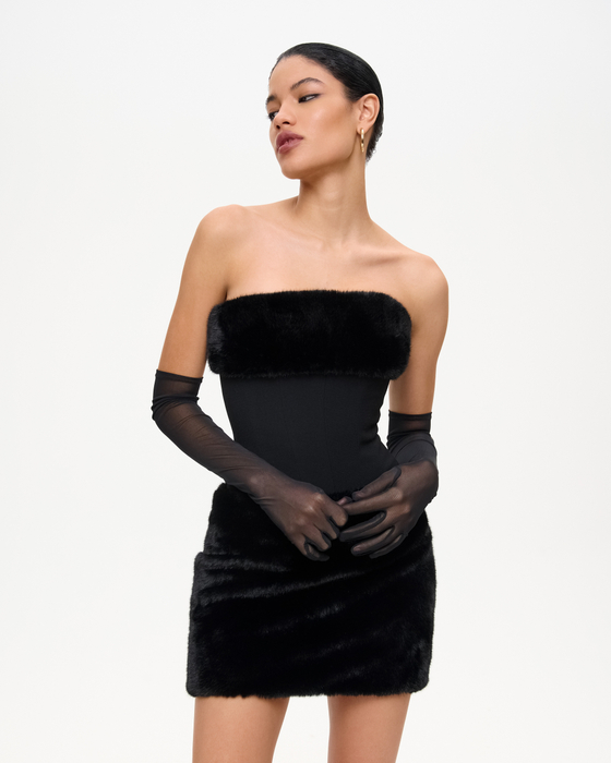 Топ из крепа с мехом на шнуровке