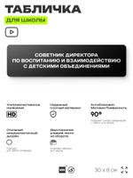 Табличка для школы Советник директора по воспитанию, школьные таблички на дверь кабинета, 30х8 см, Айдентика Технолоджи