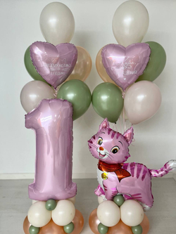 Набор воздушных шаров на годик, Кошка розовая №2363