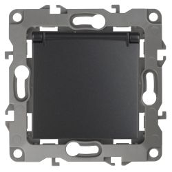 Розетка ЭРА Серия 12 12-2103-05 с заземлением 2P+E Schuko со шторками с крышкой 16A-250В IP20 антрацит