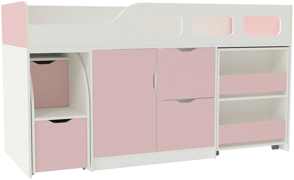 Кровать-чердак КарИВи Астра 8 Белый  Розовый