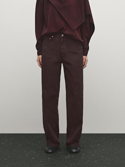 Massimo Dutti Джинсы прямого кроя с карманами, гранатовый